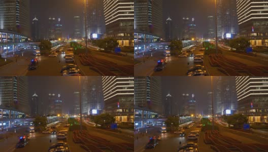 night illumination shanghai downtown traffic street panorama 4k china高清在线视频素材下载
