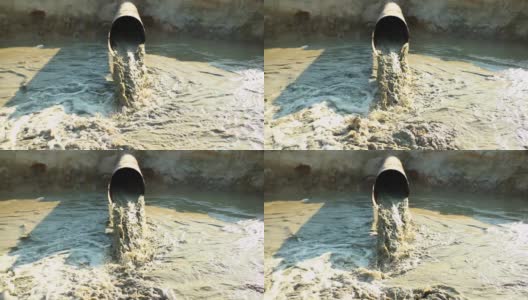 沙子疏浚管。挖沙船清理河床的管道。生态的概念高清在线视频素材下载