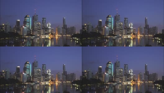 在布里斯班，昆士兰州的城市的河流和摩天大楼的特写高清在线视频素材下载