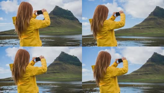 游客在冰岛最著名的山拍照高清在线视频素材下载