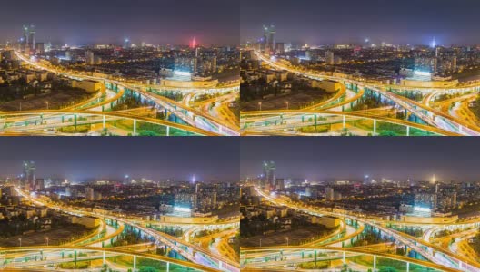 夜晚城市中繁忙的立交交通的时间流逝高清在线视频素材下载
