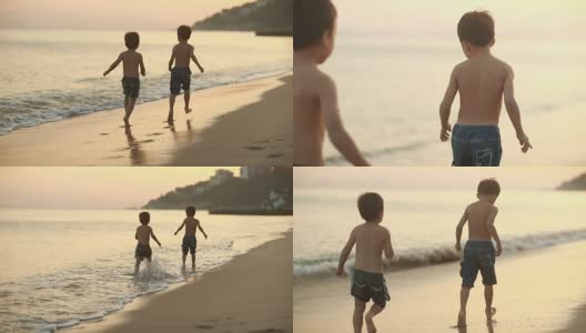 孩子们在沙滩上玩耍，高清慢镜头高清在线视频素材下载