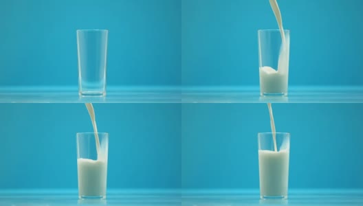 巴氏杀菌牛奶倒在玻璃中，有机营养，新鲜食品，钙高清在线视频素材下载