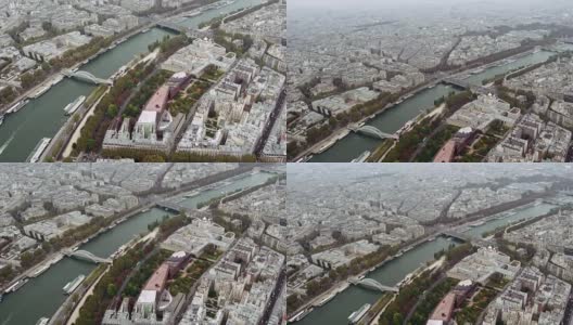 巴黎空中俯瞰塞纳河和桥梁高清在线视频素材下载