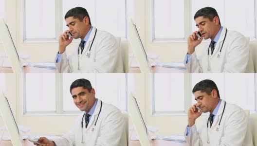 医生在办公桌前打电话高清在线视频素材下载
