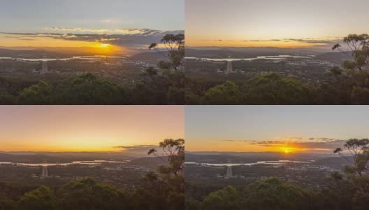澳大利亚堪培拉落日的时间流逝。从安斯利山观景台的观点。高清在线视频素材下载