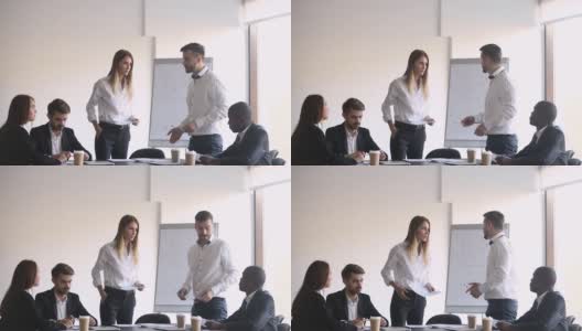 男女同事在会议室开会时发生争执高清在线视频素材下载