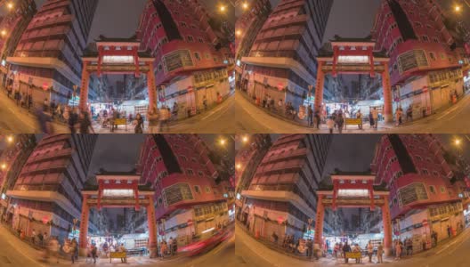 香港时光流逝4K，天际线时光流逝于庙街夜市购物街高清在线视频素材下载