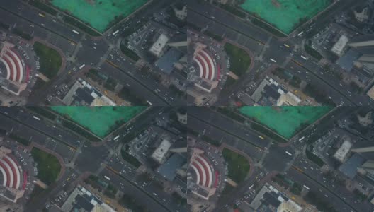白天时间雾霾青岛市区市区交通街道空中俯视图4k中国高清在线视频素材下载