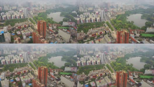 白天武汉城市景观公园湖泊航拍全景4k倾斜移位中国高清在线视频素材下载