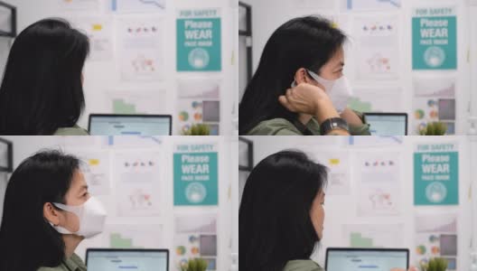 亚洲女官员在新常态办公室上班前戴口罩高清在线视频素材下载