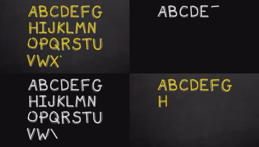 书写字母，黄色的英文拼写在黑板上。4 k动画。高清在线视频素材下载