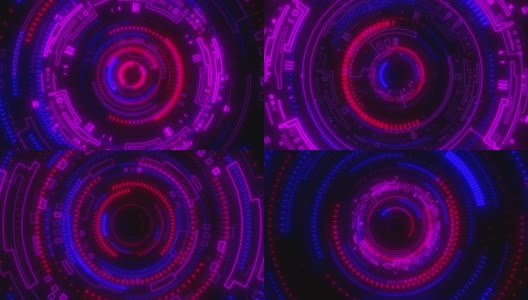 在充满红色和紫色的明亮圆圈的超空间中移动。高清在线视频素材下载