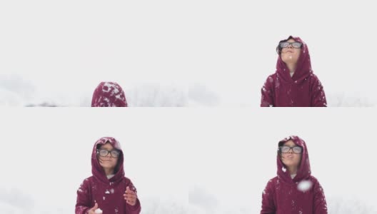 小女孩下着雪高清在线视频素材下载