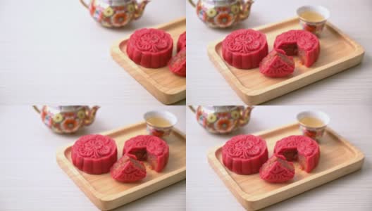 中国的草莓红豆月饼木版高清在线视频素材下载
