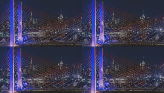 在科修斯科大桥上，曼哈顿中城的夜景。用静态摄像机拍摄航拍视频。高清在线视频素材下载