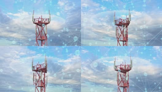 移动通信概念和空中电信塔镜头信息图高清在线视频素材下载