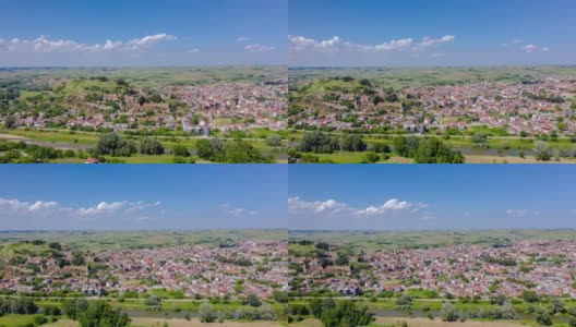 希腊didymoteicho乡村城市日出、正午和日落时的村庄和河流的4K高质量空中延时(hyperlapse)高清在线视频素材下载