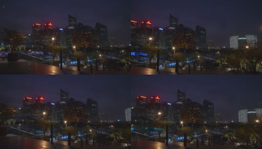 夜光时分，杭州市区著名的公园顶广场全景4k中国高清在线视频素材下载