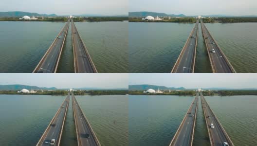 车辆在泰国松卡河上过桥的鸟瞰图高清在线视频素材下载