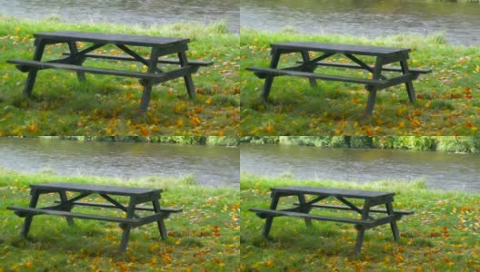 苏格兰秋天的树林长椅和美丽的河流高清在线视频素材下载