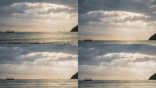 T/L TD美丽的渔船海景，金色日出，动云高清在线视频素材下载