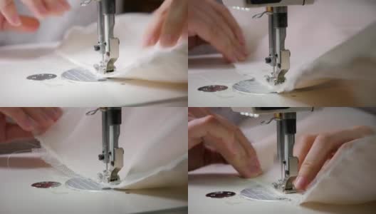 缝纫机的特写，缝线缝。用于缝制优雅婚纱的设备。手工制作的高清在线视频素材下载