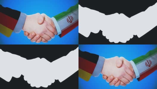 德国-伊朗/握手概念动画国家和政治/与matte频道高清在线视频素材下载