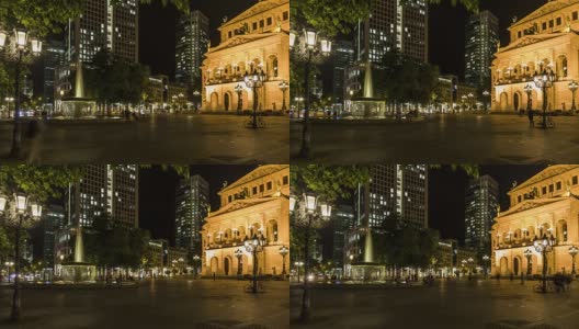 德国法兰克福歌剧院，夜景，延时拍摄高清在线视频素材下载