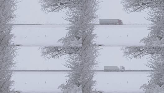 冬天的路。暴雪。高清在线视频素材下载