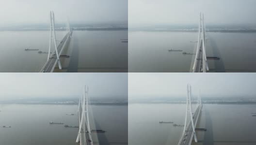 长江大桥公路运输鸟瞰图高清在线视频素材下载