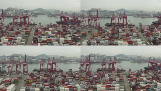由起重机运往香港维多利亚港。鸟瞰图无人机4k视频。高清在线视频素材下载