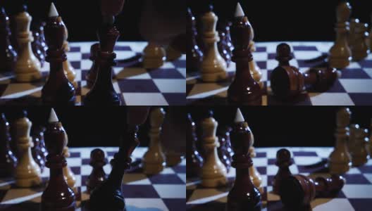 皇后的棋子以慢动作落在棋盘上高清在线视频素材下载