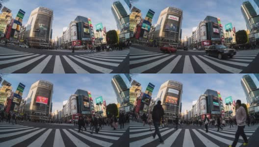4K时间的推移，日本东京涩谷地区的日本和外国游客在晚上走过人行横道，日本文化概念高清在线视频素材下载