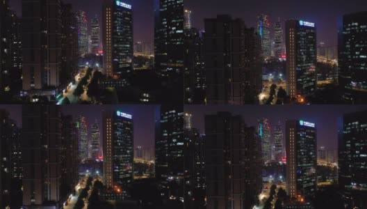 夜间灯光照亮广州市市中心区交通街道航拍4k中国全景图高清在线视频素材下载