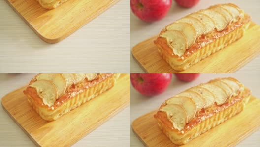 苹果面包碎蛋糕放在木板上高清在线视频素材下载