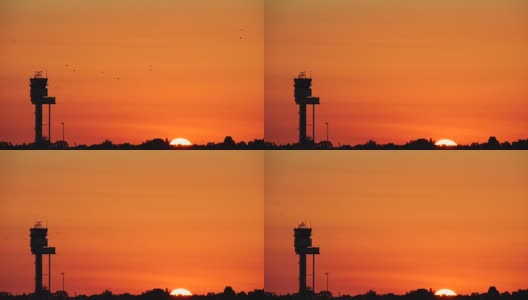 日落时分的空中交通管制塔台高清在线视频素材下载