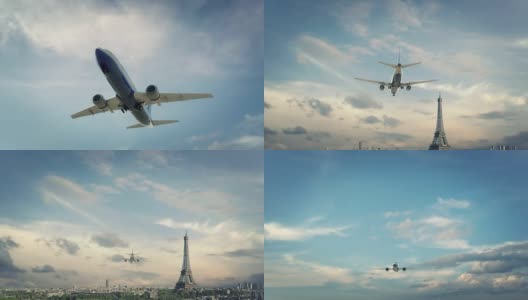飞机降落法国巴黎第二版高清在线视频素材下载