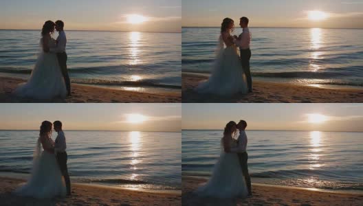 新娘和新郎在海边高清在线视频素材下载