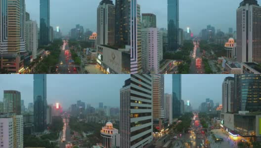 黄昏时分照明深圳市区交通街道航拍全景4k中国高清在线视频素材下载