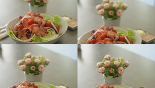 虾仁沙拉，新鲜疏水生菜高清在线视频素材下载