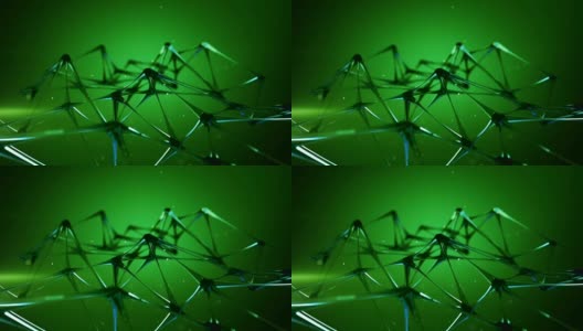 绿色透明分子网格3D渲染可循环动画高清在线视频素材下载