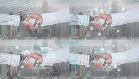 商人和机器人之间的握手高清在线视频素材下载