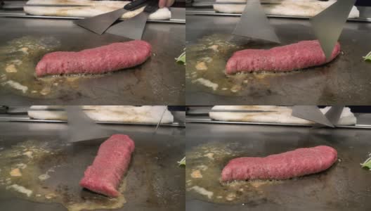 慢动作烹饪神户和牛烧烤烧肉高清在线视频素材下载