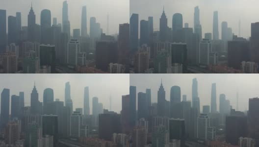 夏日雾霾广州市区航拍全景4k中国高清在线视频素材下载