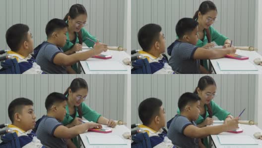 老师在教室里教残疾儿童高清在线视频素材下载