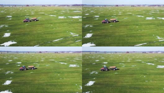 春季施肥，冬小麦田，雪岛高清在线视频素材下载