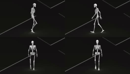 数字动画的人体骨骼行走在白色的线在黑色的背景高清在线视频素材下载