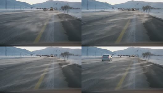 道路与暴风雪高清在线视频素材下载