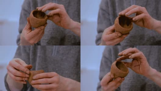 陶艺工坊专业男陶工制作马克杯高清在线视频素材下载